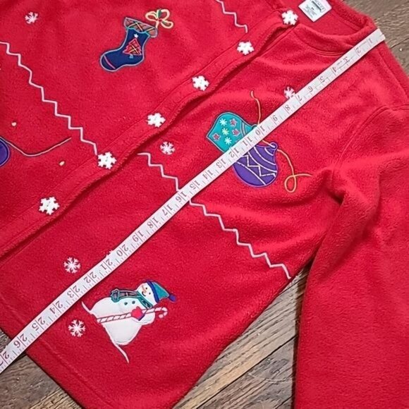 Vintage 80's Red Fleece Ugly Christmas Cardigan Medium - Picture 8 of 9